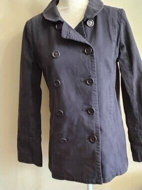 VINTAGE J.Crew Womens Classic Twill Chino Double Breasted Peacoat Navy Size 6 -